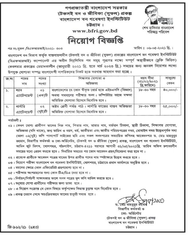 Bangladesh Forest Research Institute Job Circular 2021